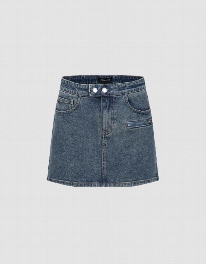 Blue Urban Revivo Mini Straight Women\'s Denim Skirt | ILVQKE-867
