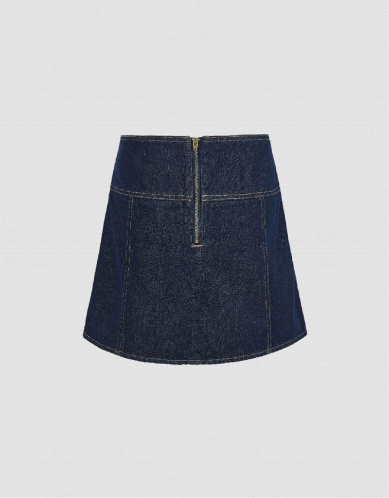 Blue Urban Revivo Pleated Mini Women's Denim Skirt | CMGOXE-296