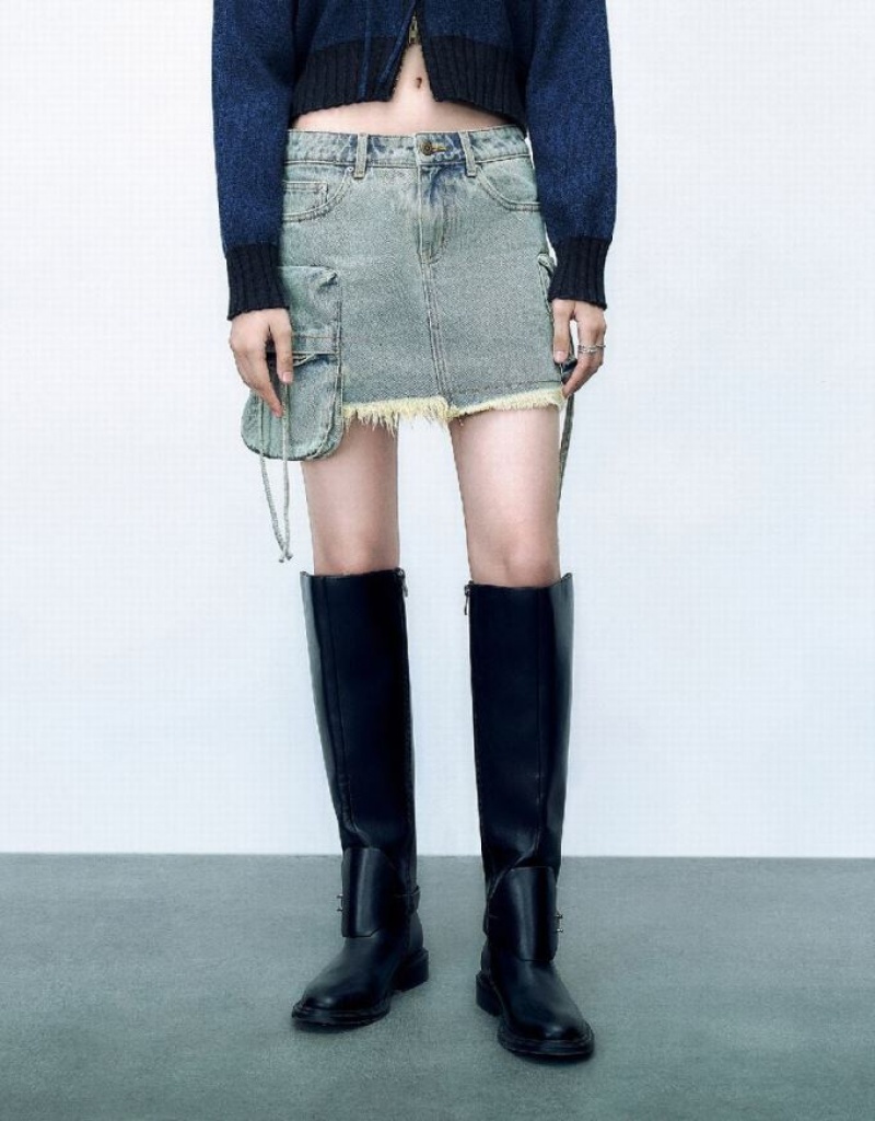 Blue Urban Revivo Raw Hem Mini Women's Denim Skirt | DATCOU-018