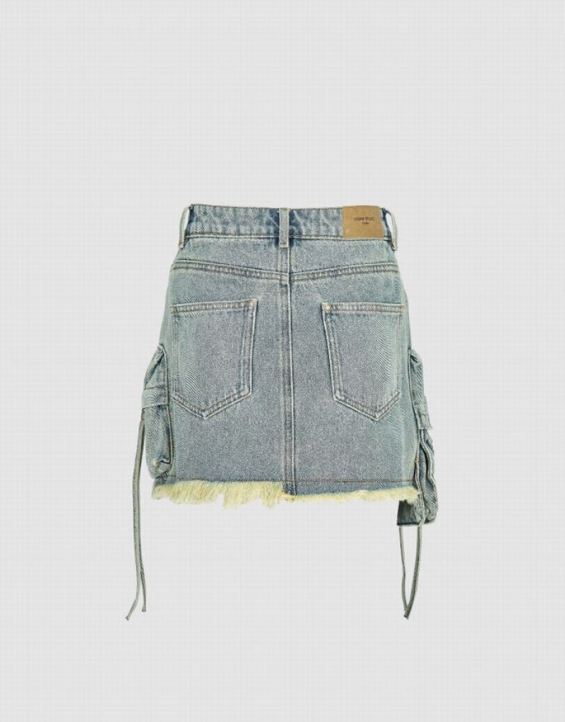 Blue Urban Revivo Raw Hem Mini Women's Denim Skirt | DATCOU-018