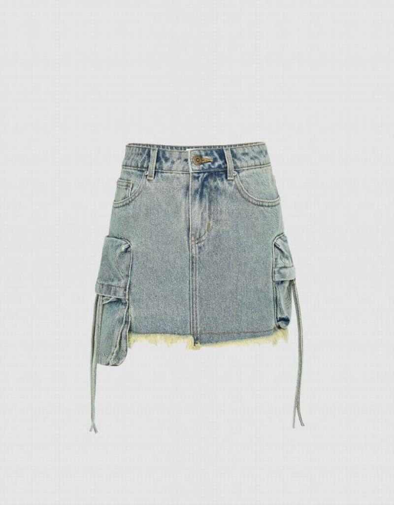 Blue Urban Revivo Raw Hem Mini Women\'s Denim Skirt | DATCOU-018