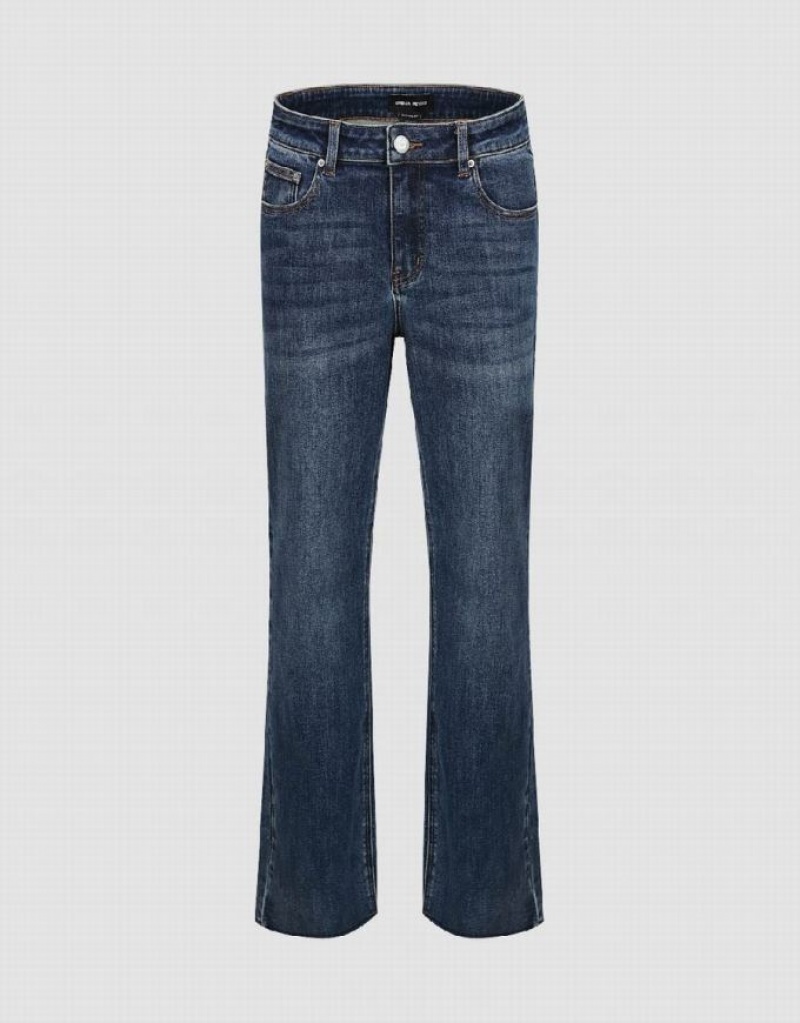 Blue Urban Revivo Raw Hem Straight Women\'s Jeans | LDNQEA-214