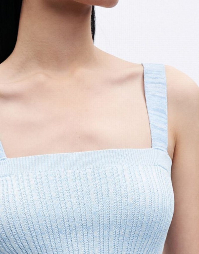 Blue Urban Revivo Ribbed Knit Women's Camisole | IJXQNP-729