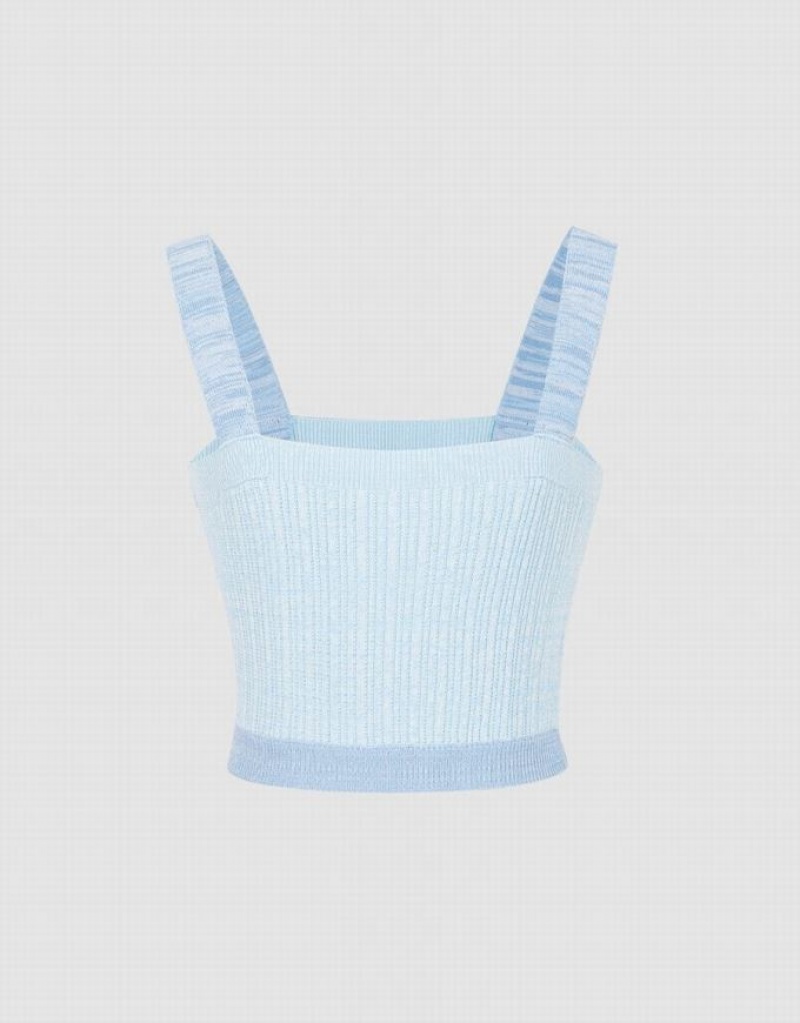 Blue Urban Revivo Ribbed Knit Women\'s Camisole | IJXQNP-729