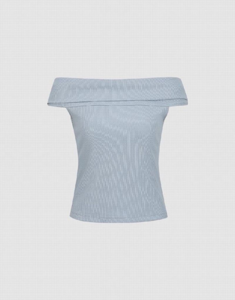 Blue Urban Revivo Sleeveless Off-Shoulder Straight Women's T-Shirts | DYNRZS-628