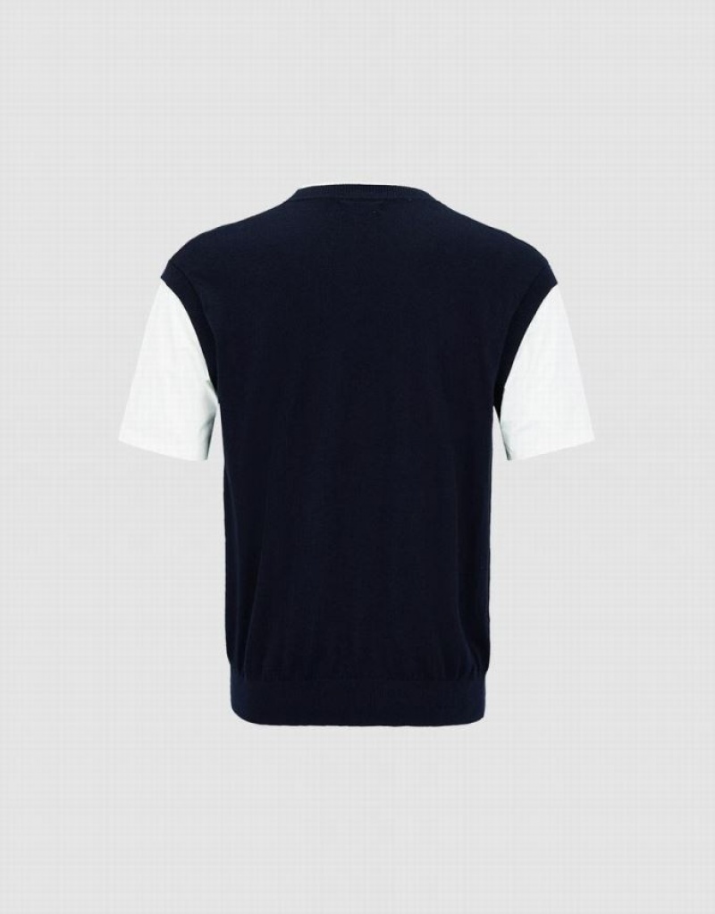 Blue Urban Revivo Spliced Knitted Tee Men's Cardigan | NIPQZO-752