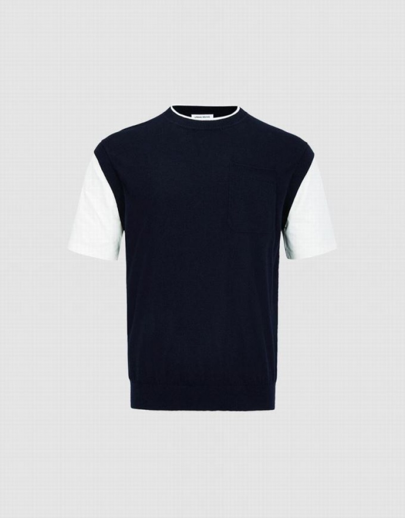 Blue Urban Revivo Spliced Knitted Tee Men\'s Cardigan | NIPQZO-752