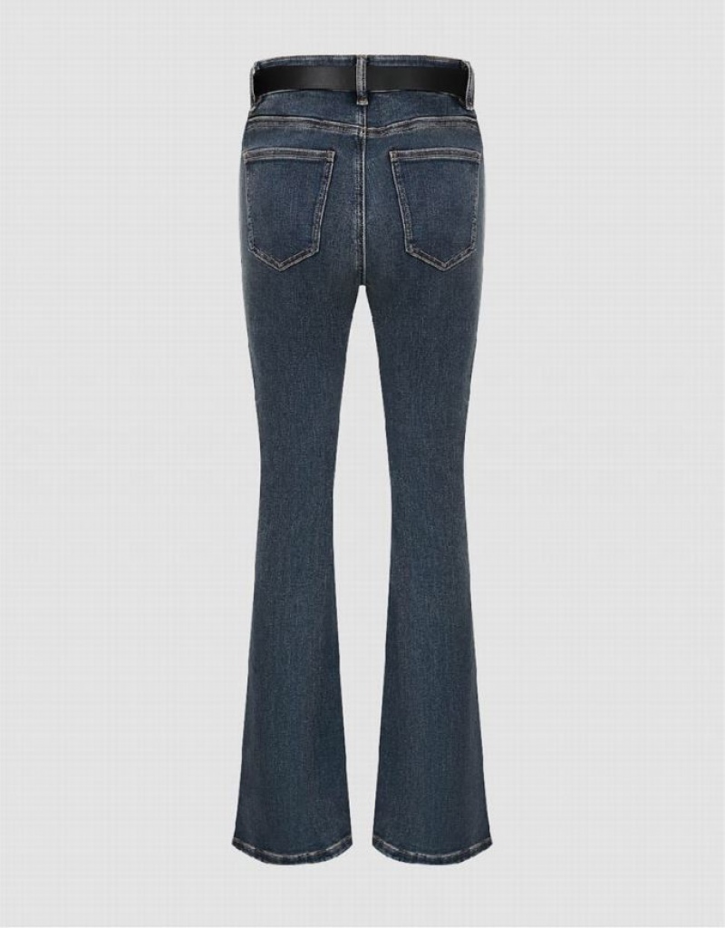 Blue Urban Revivo Split Hem Flare With Belt Women's Jeans | HIOGJD-869