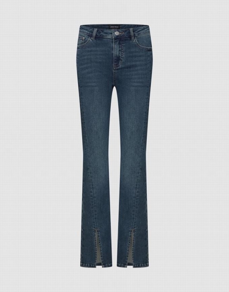 Blue Urban Revivo Split Hem Flare Women\'s Jeans | FQEBZP-294