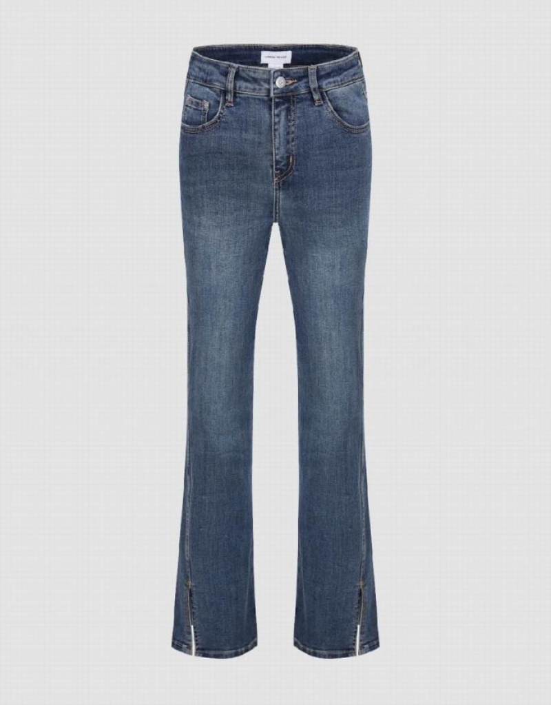 Blue Urban Revivo Split Hem Flare Women's Jeans | SVXETP-961