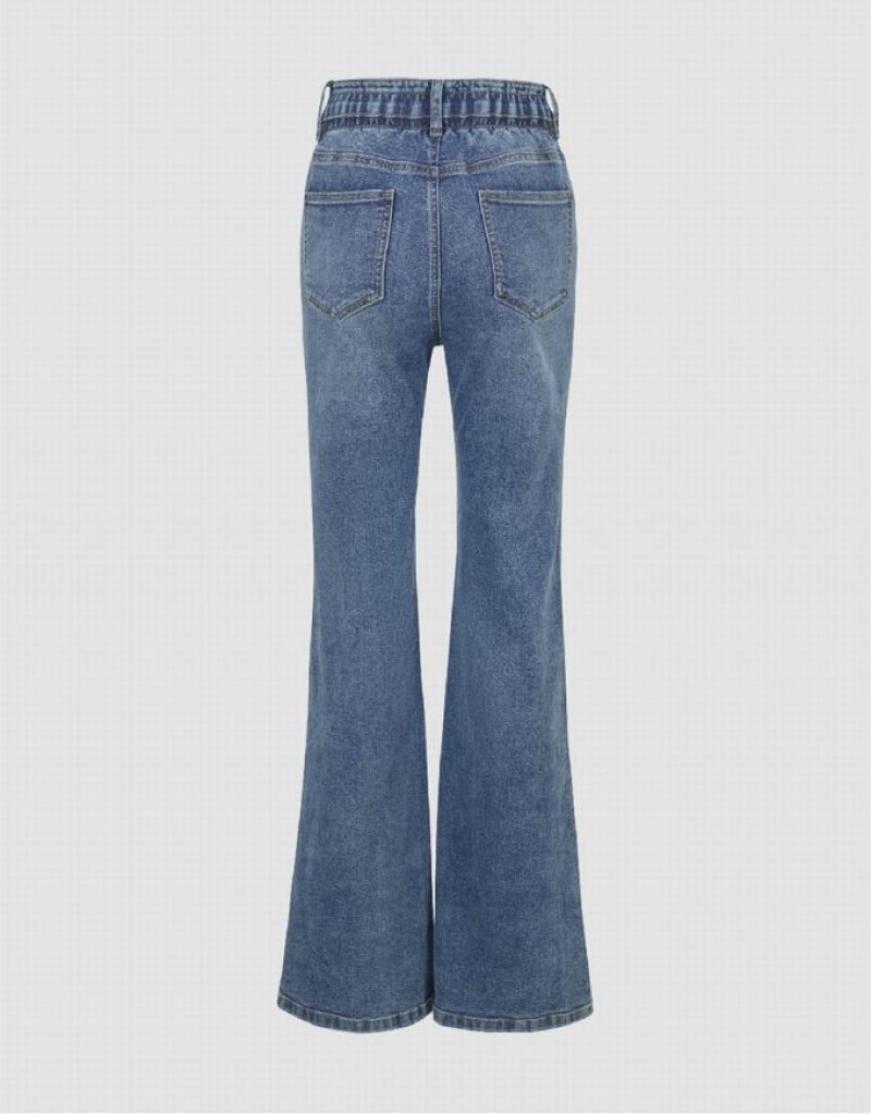 Blue Urban Revivo Split Hem Flare Women's Jeans | CJZQTL-295