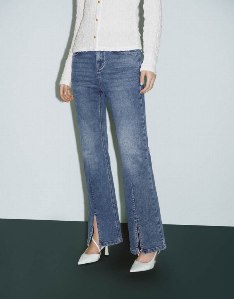 Blue Urban Revivo Split Hem Flare Women's Jeans | CJZQTL-295