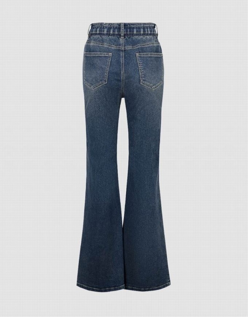 Blue Urban Revivo Split Hem Flare Women's Jeans | IBNPKX-756