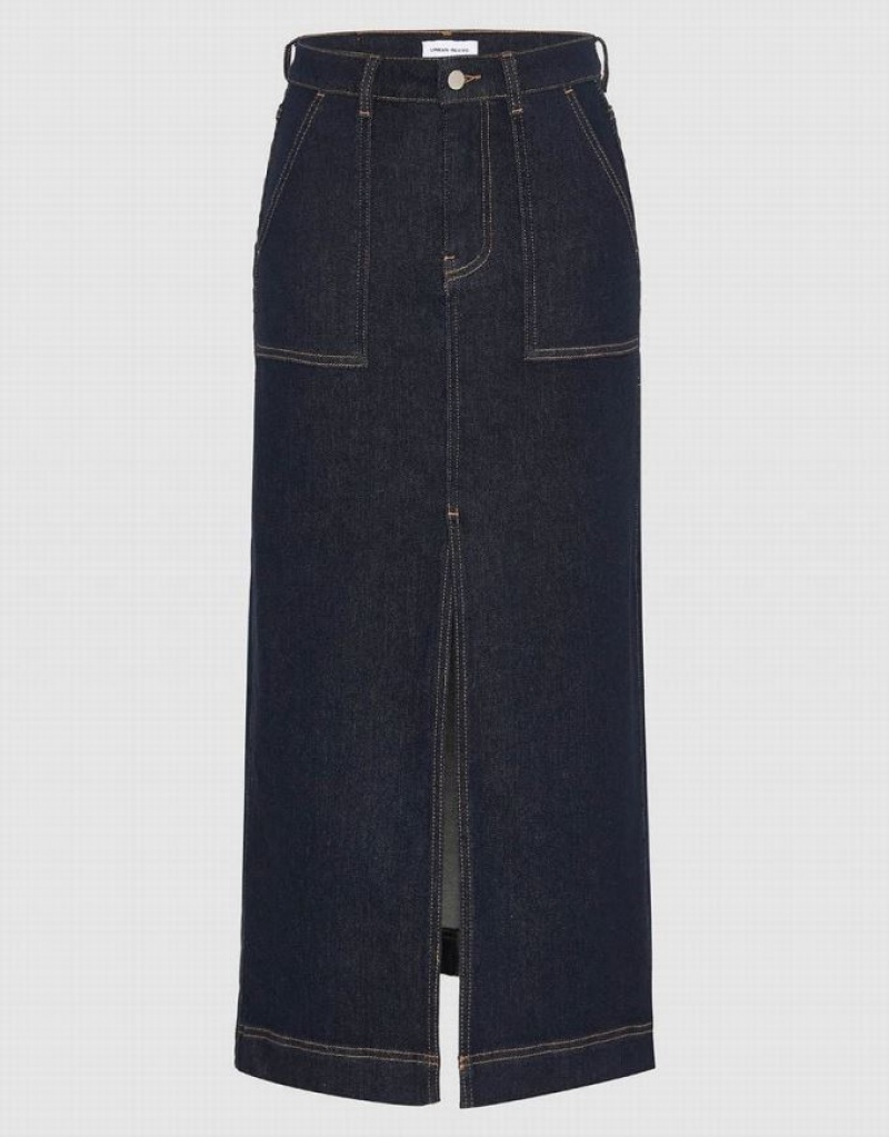 Blue Urban Revivo Split Hem Straight Women\'s Denim Skirt | EUVMZK-895