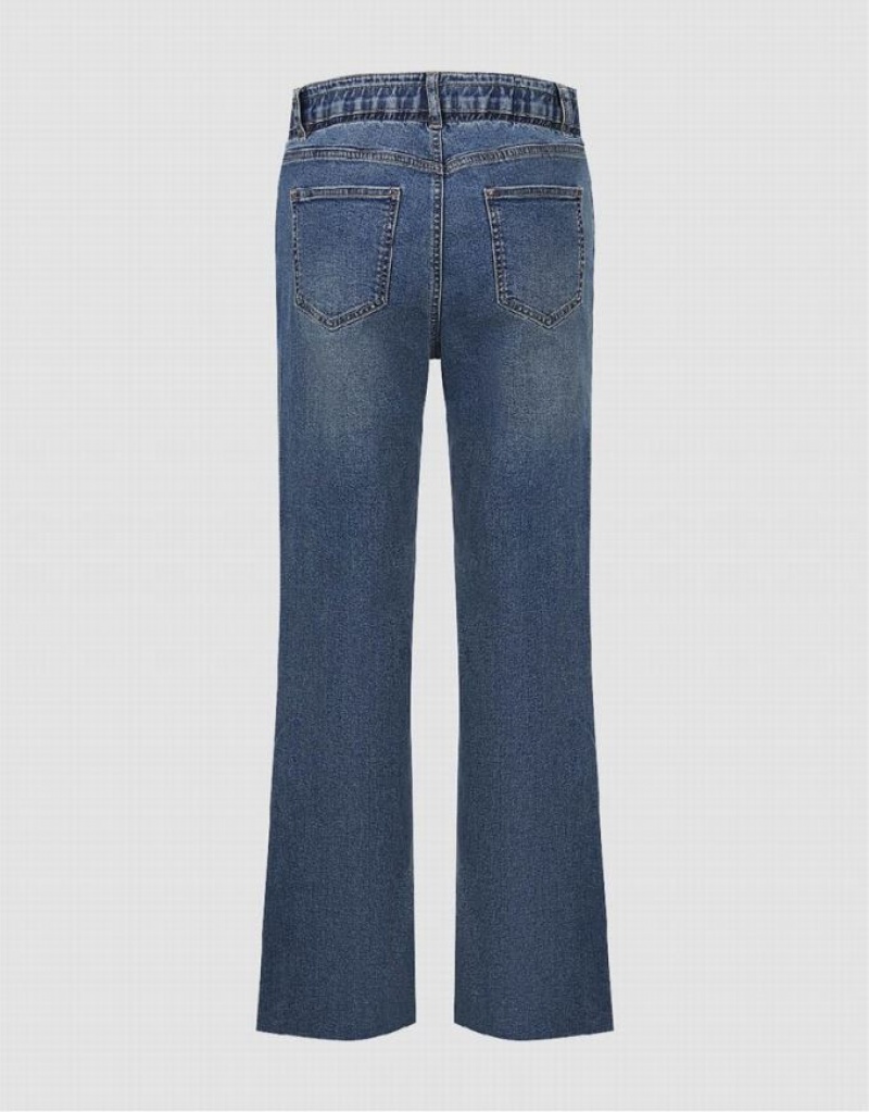 Blue Urban Revivo Split Hem Straight Women's Jeans | AZQCDO-854