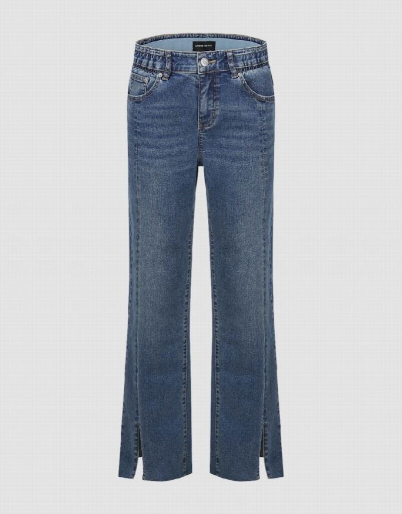 Blue Urban Revivo Split Hem Straight Women\'s Jeans | AZQCDO-854