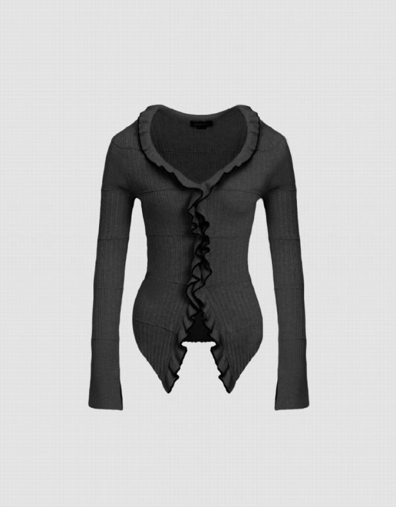 Blue Urban Revivo Standard Sleeve V-Neck Knitted Women's Cardigan | HWTUZG-384