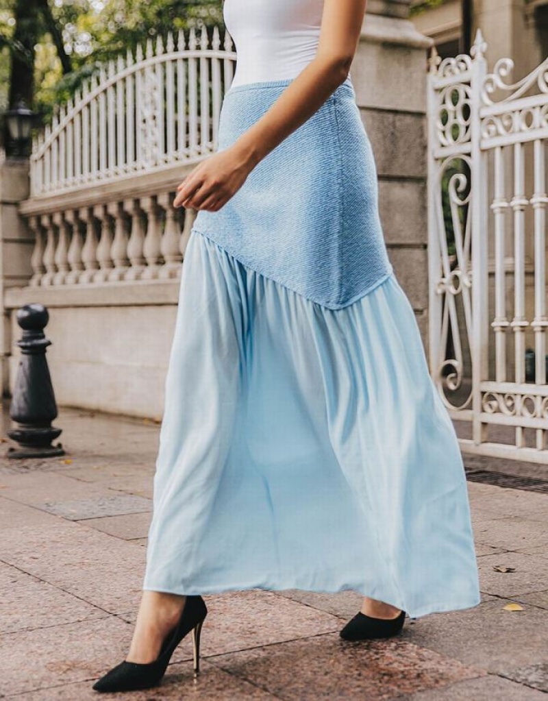 Blue Urban Revivo Straight Knitted Women's Skirts | DIQGMR-761