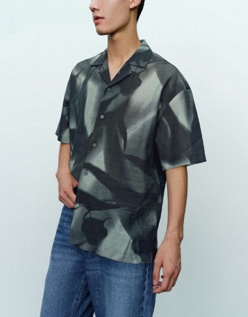 Blue Urban Revivo Straight Loose Men's Shirts | DZGAUC-850