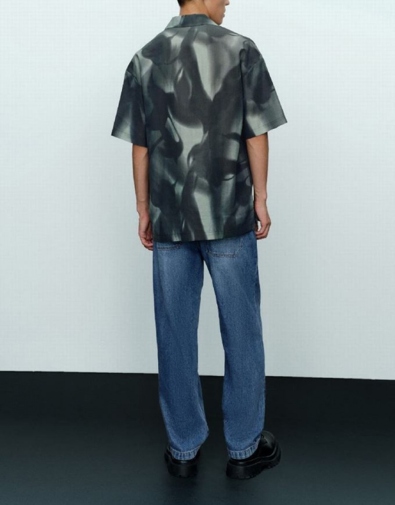 Blue Urban Revivo Straight Loose Men's Shirts | DZGAUC-850