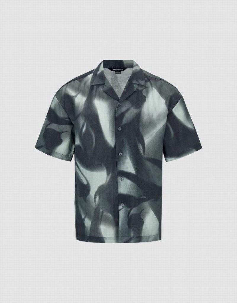 Blue Urban Revivo Straight Loose Men\'s Shirts | DZGAUC-850