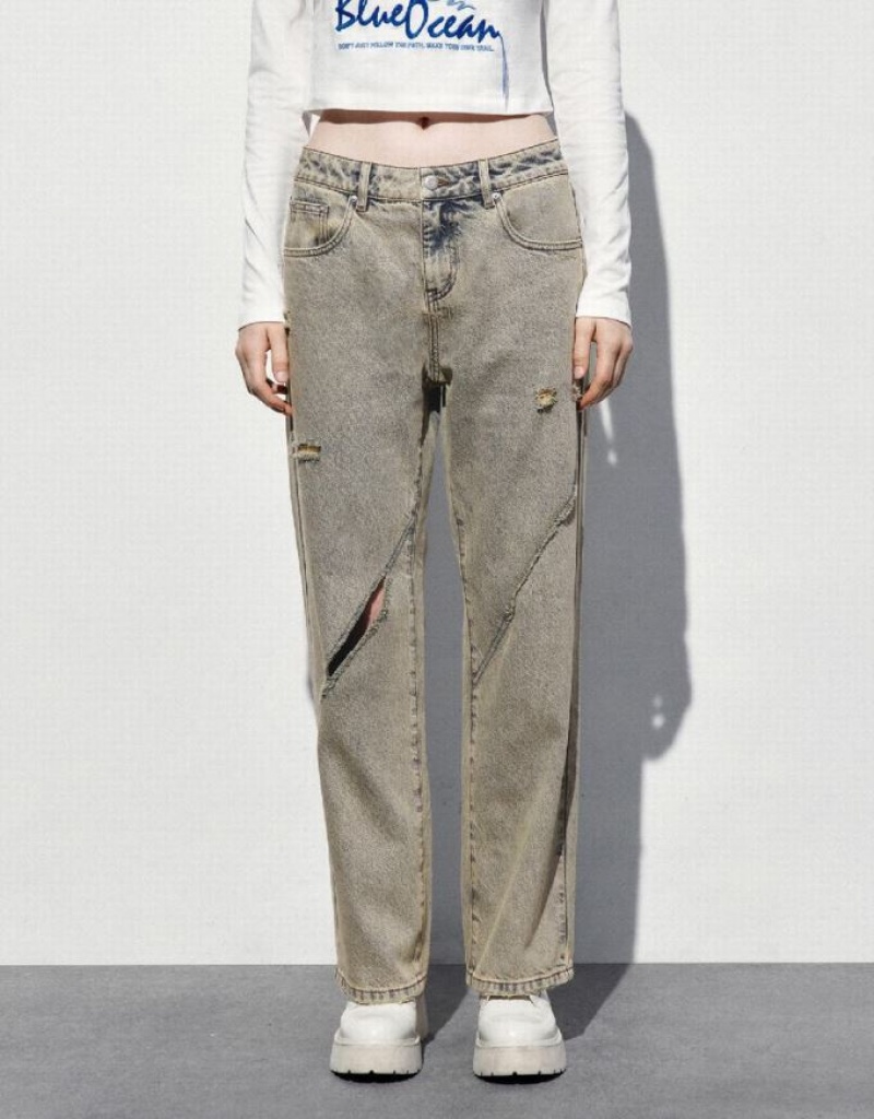 Blue Urban Revivo Straight Women's Jeans | MTGKCI-061
