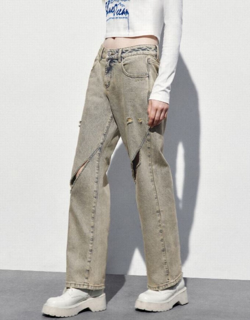 Blue Urban Revivo Straight Women's Jeans | MTGKCI-061