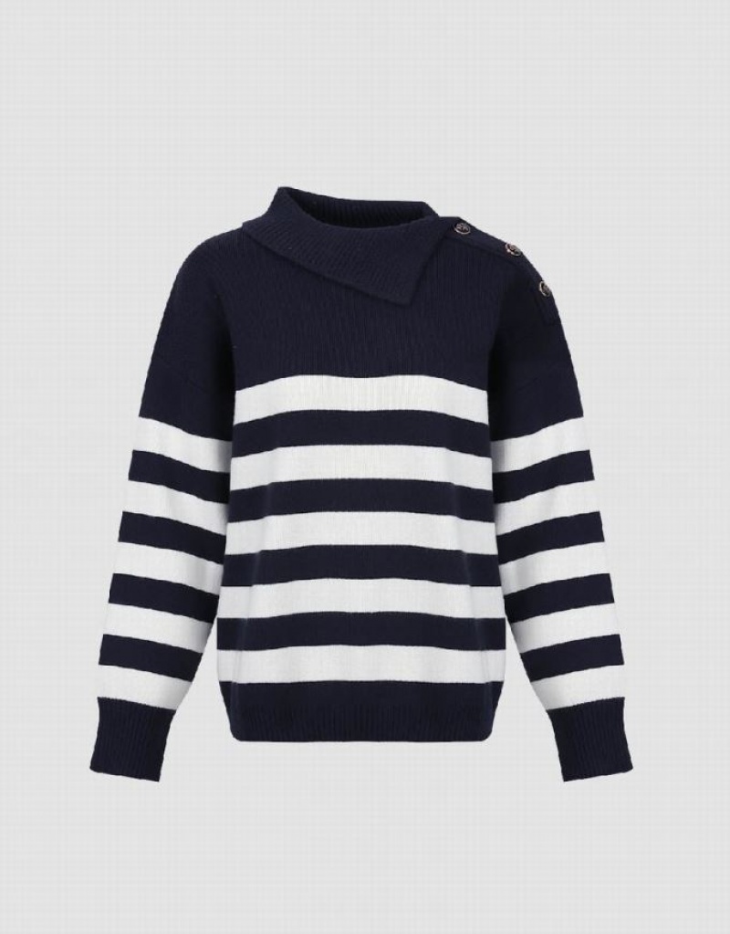Blue Urban Revivo Striped Knitted Women's Cardigan | IOJYZM-039