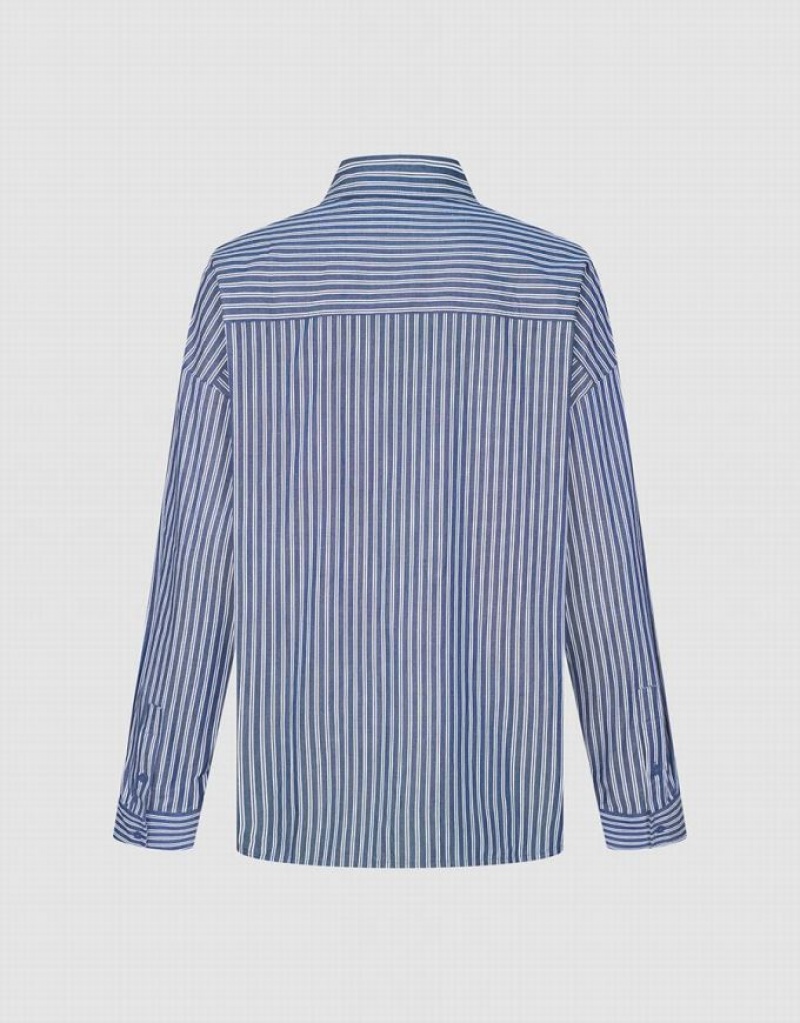 Blue Urban Revivo Striped Oversized Men's Shirts | ZTIEQJ-035