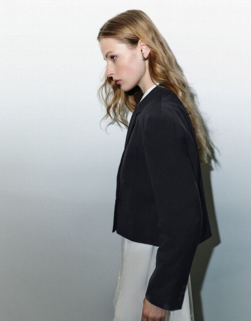 Blue Urban Revivo Tailored Notch Lapel Women's Blazers | LZDAPJ-789