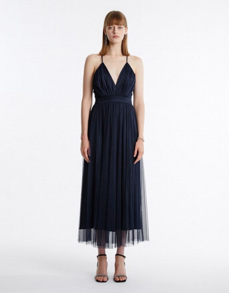 Blue Urban Revivo Tulle Maxi Women\'s Maxi Dress | NUWLDM-367