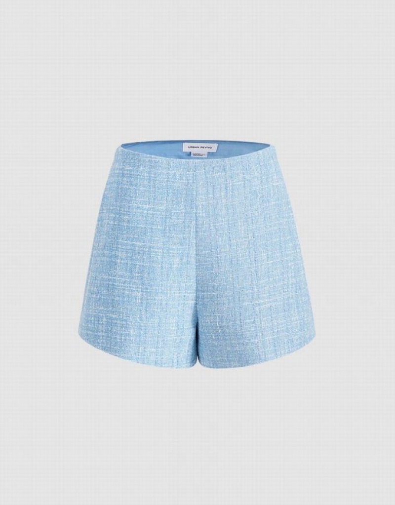Blue Urban Revivo Tweed Flecked Women\'s Shorts | DZVGKE-694