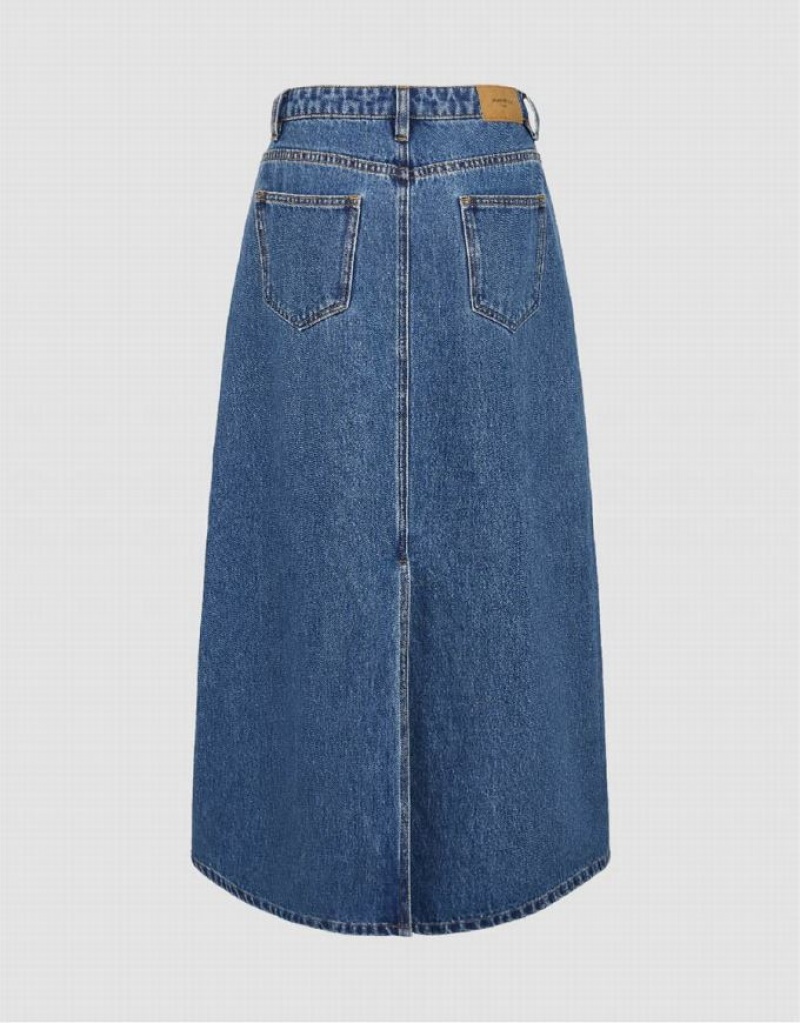 Blue Urban Revivo Two Toned Midi A-Line Women's Denim Skirt | QXUKMH-589