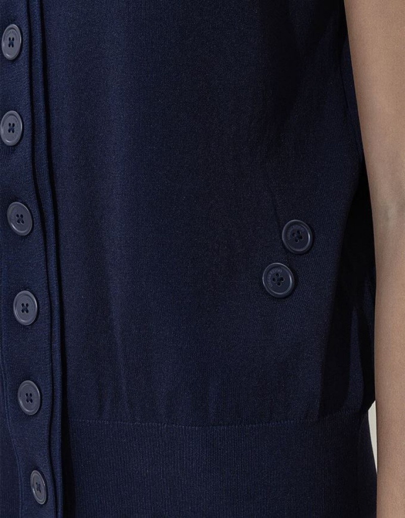 Blue Urban Revivo V-Neck Knitted Waistcoat Women's Cardigan | BETLQX-165