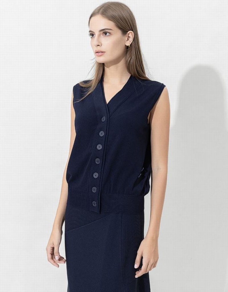 Blue Urban Revivo V-Neck Knitted Waistcoat Women\'s Cardigan | BETLQX-165