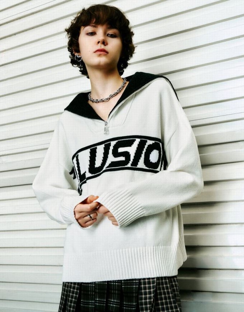 Blue Urban Revivo Zip Half Placket Knitted Women's Cardigan | OVIDQT-381