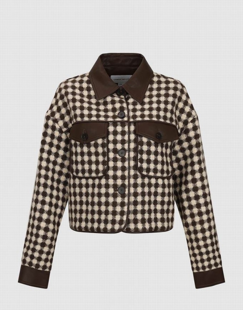 Brown Urban Revivo Argyle Printed Straight Women's Jacket | GQJXAK-439