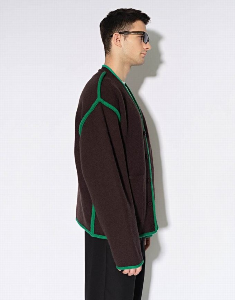 Brown Urban Revivo Button Up Knitted T- Men's Cardigan | URKSFM-173
