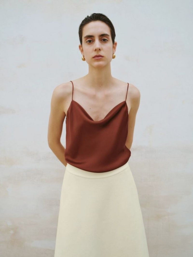 Brown Urban Revivo Cowl Neck Women's Camisole | IXMVQK-873