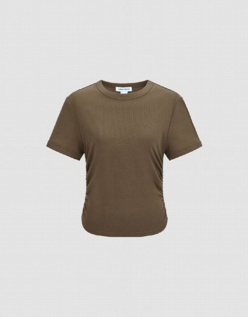 Brown Urban Revivo Crew Neck Skinny Women\'s T-Shirts | SWPFID-317
