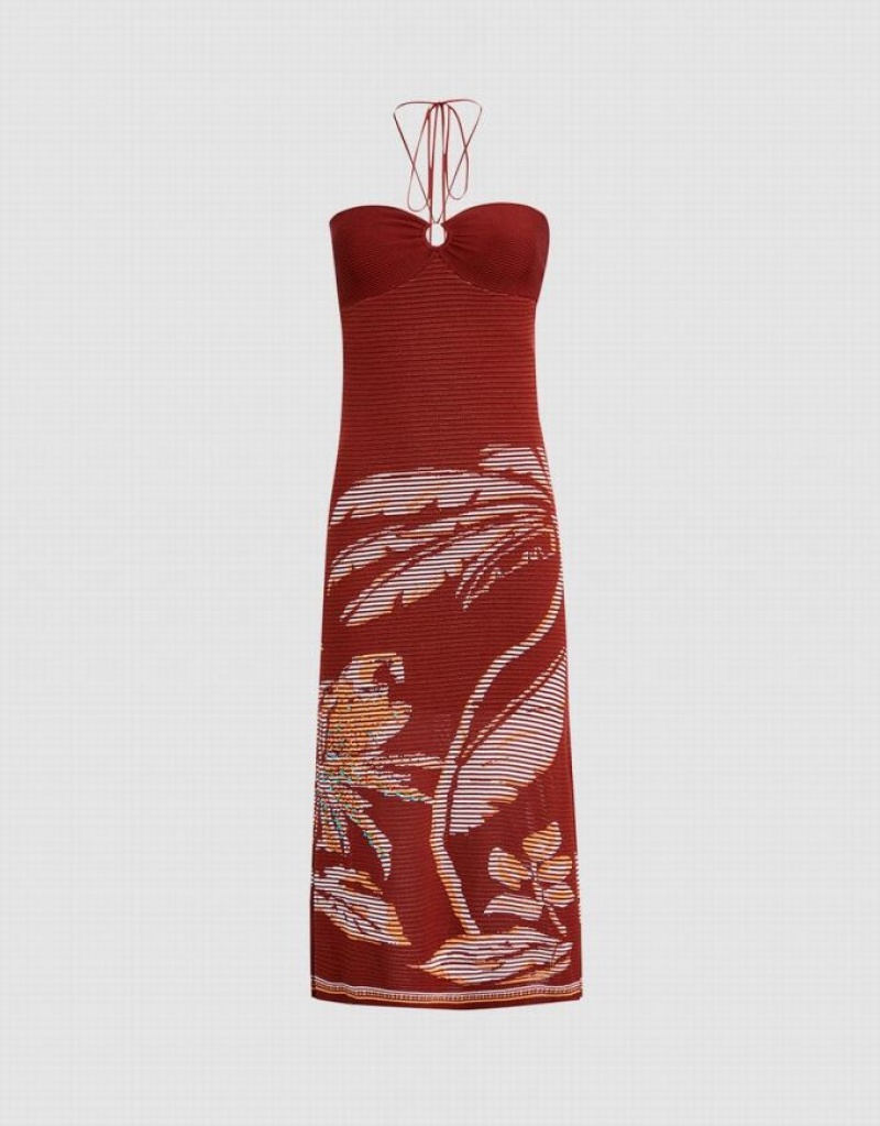 Brown Urban Revivo Cut Out Women\'s Knitted Dress | QALTBP-405