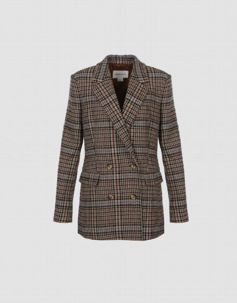 Brown Urban Revivo Double Breasted Plaid Women's Blazers | JFAQTS-246
