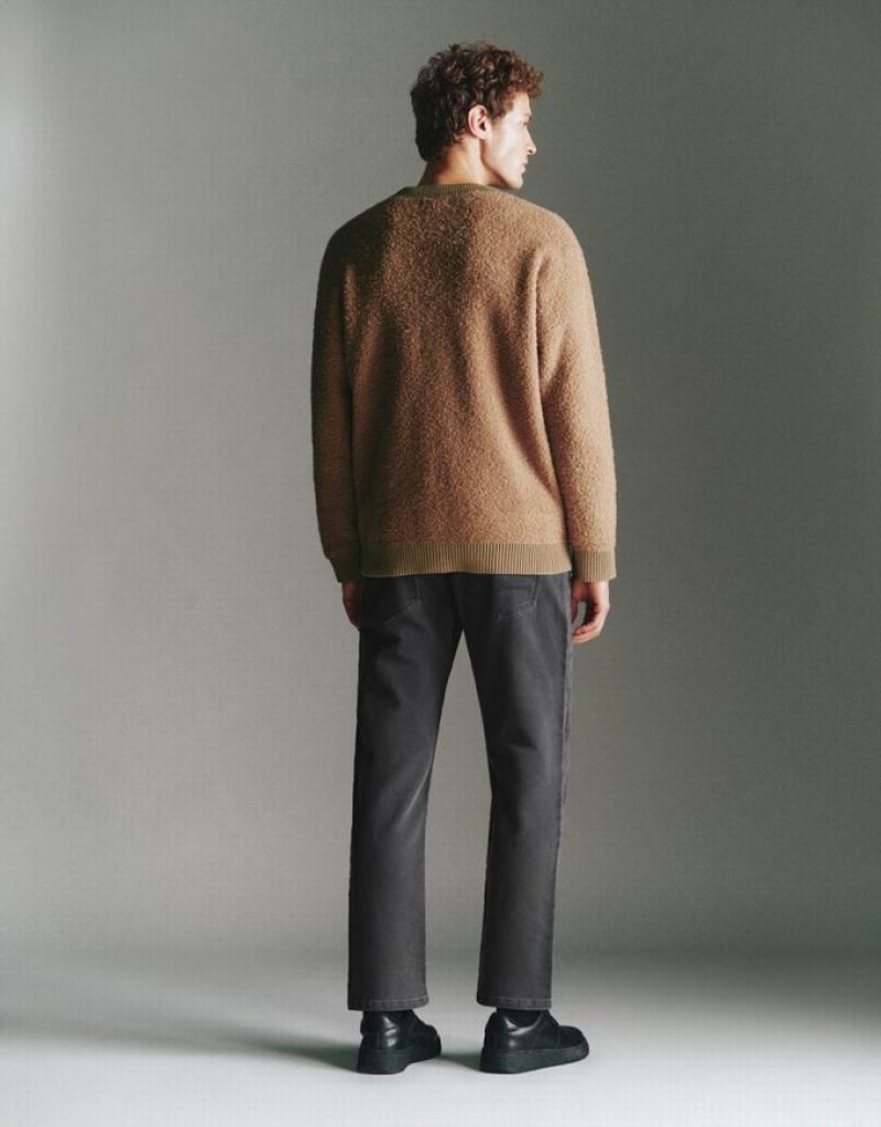 Brown Urban Revivo Furry Knitted Men's Cardigan | TUCEWA-925