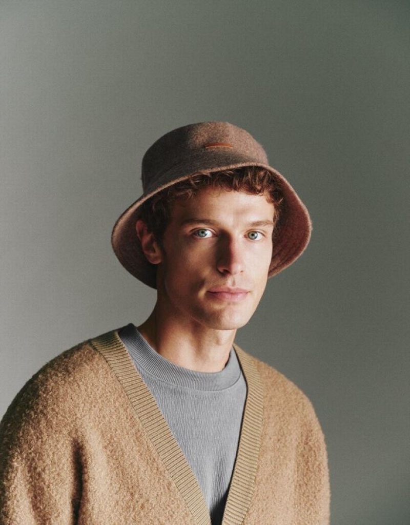Brown Urban Revivo Furry Knitted Men's Cardigan | TUCEWA-925