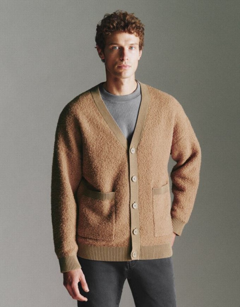 Brown Urban Revivo Furry Knitted Men\'s Cardigan | TUCEWA-925