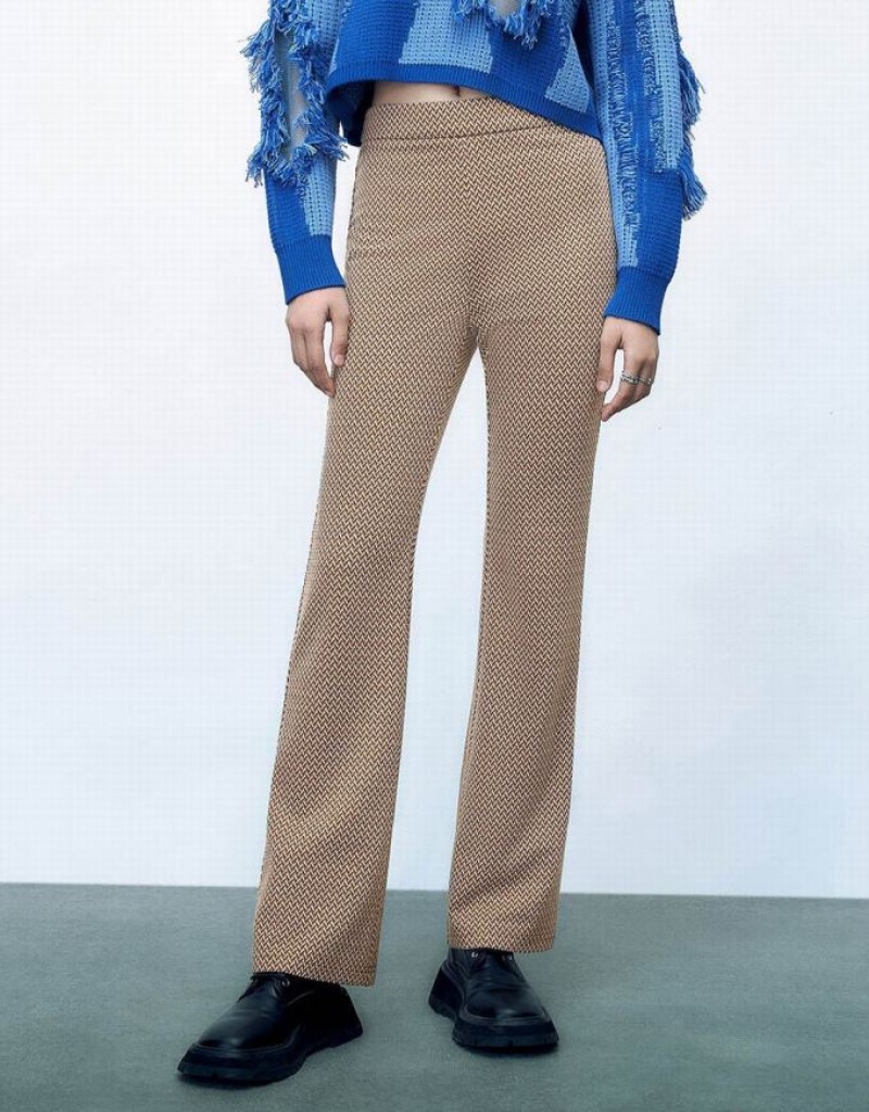 Brown Urban Revivo Knitted Flare Women's Pants | JACEZD-760