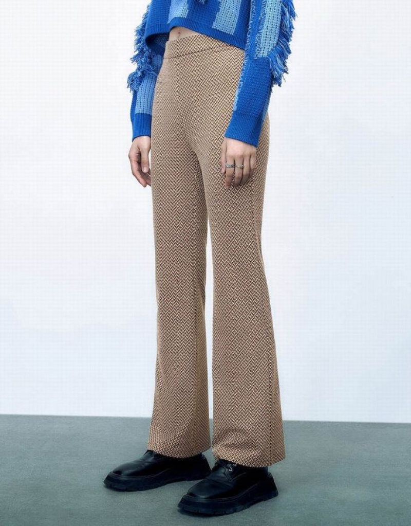 Brown Urban Revivo Knitted Flare Women's Pants | JACEZD-760