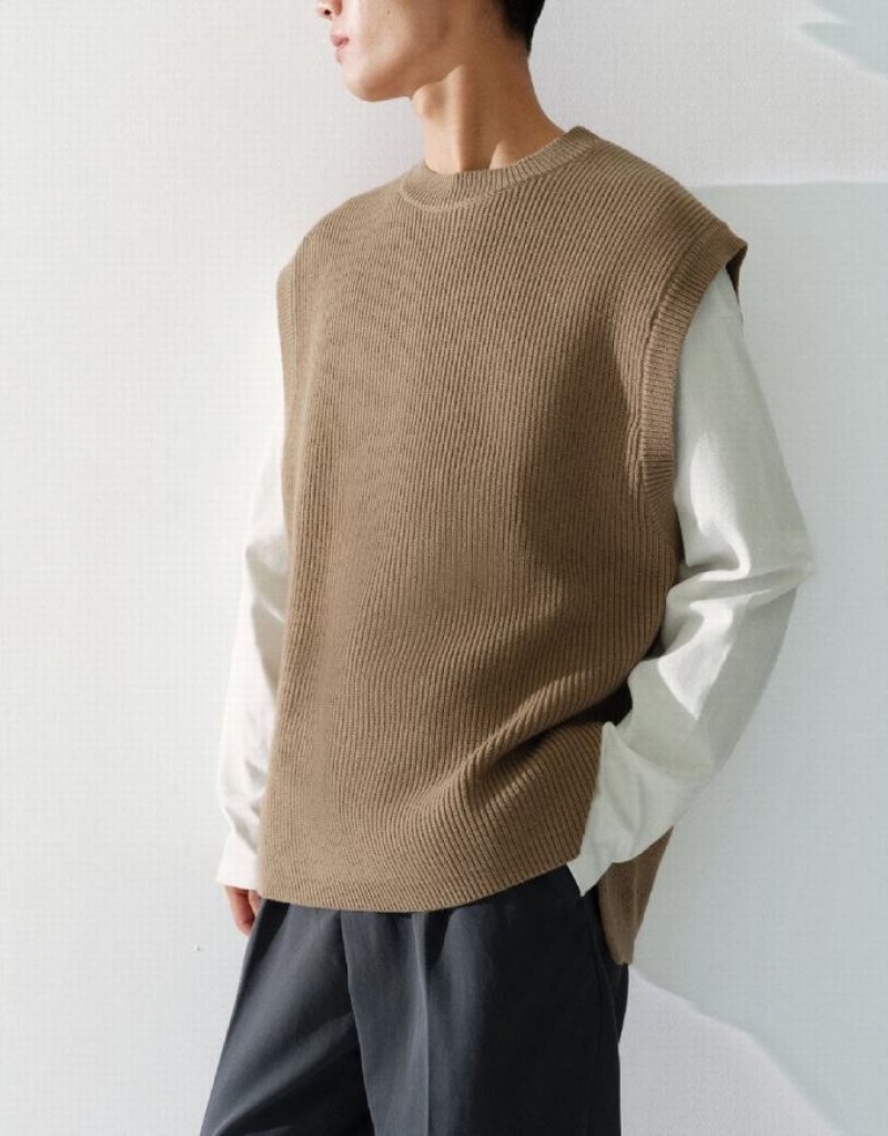 Brown Urban Revivo Knitted Men's Cardigan | VTUWFZ-824