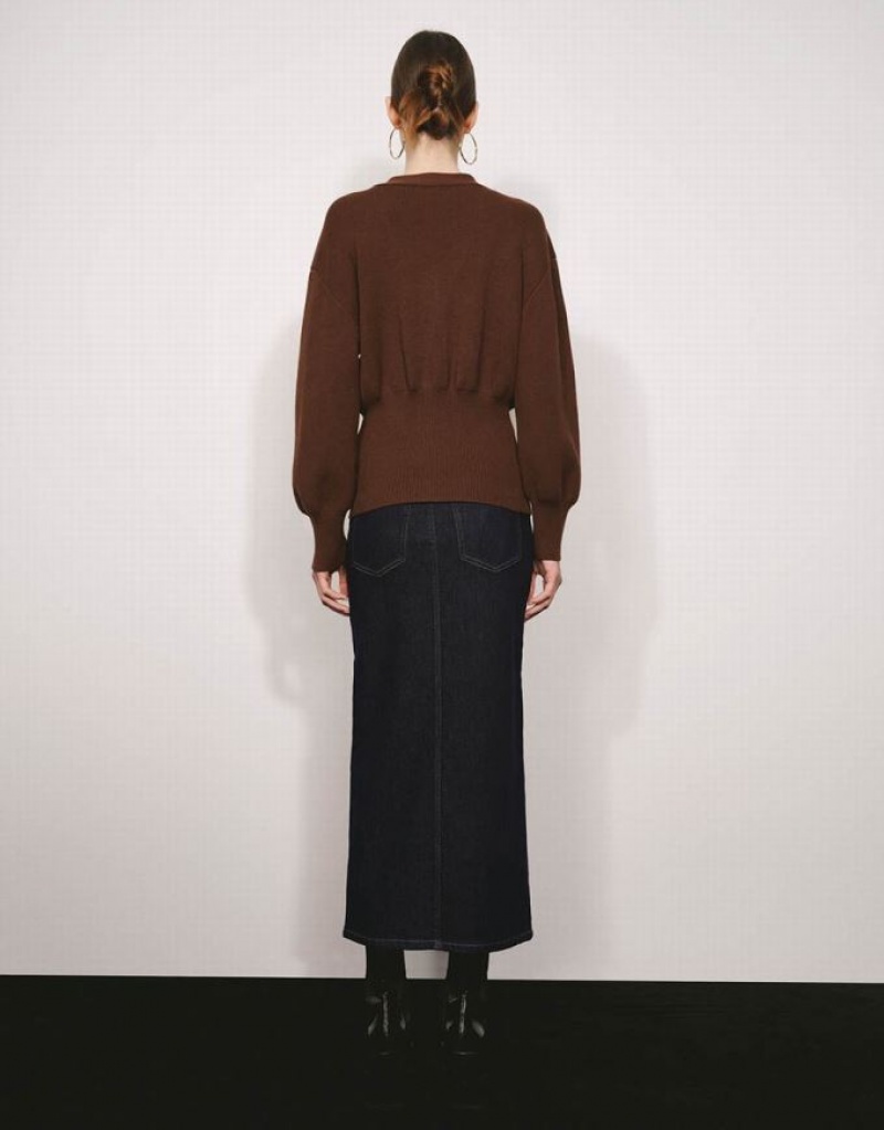 Brown Urban Revivo Leaf Shape Button Knitted Women's Cardigan | RKLTDH-643