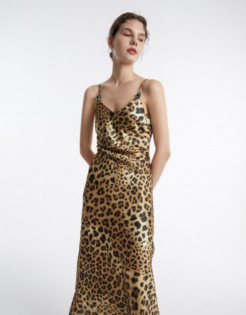 Brown Urban Revivo Leopard Print Women's Casual Dress | FJVDAL-678